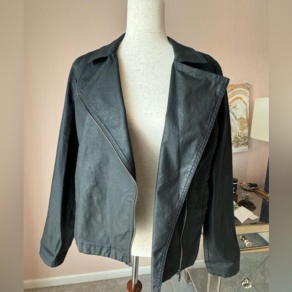 New Eileen Fisher Moto short zip jacket in waxed organic cotton sz M - Picture 14 of 15